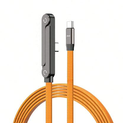 Durcord 2-In-1 240W (Max) Fast Charging Foldable Stand Data Cable, Orange/Black And Orange Phone Charger/Car Charger Accessories, Nylon Braided Cable Fast Charging, Foldable Phone/Tablet Stand Type-C
