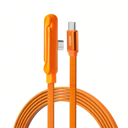 Durcord 2-In-1 240W (Max) Fast Charging Foldable Stand Data Cable, Orange/Black And Orange Phone Charger/Car Charger Accessories, Nylon Braided Cable Fast Charging, Foldable Phone/Tablet Stand Type-C