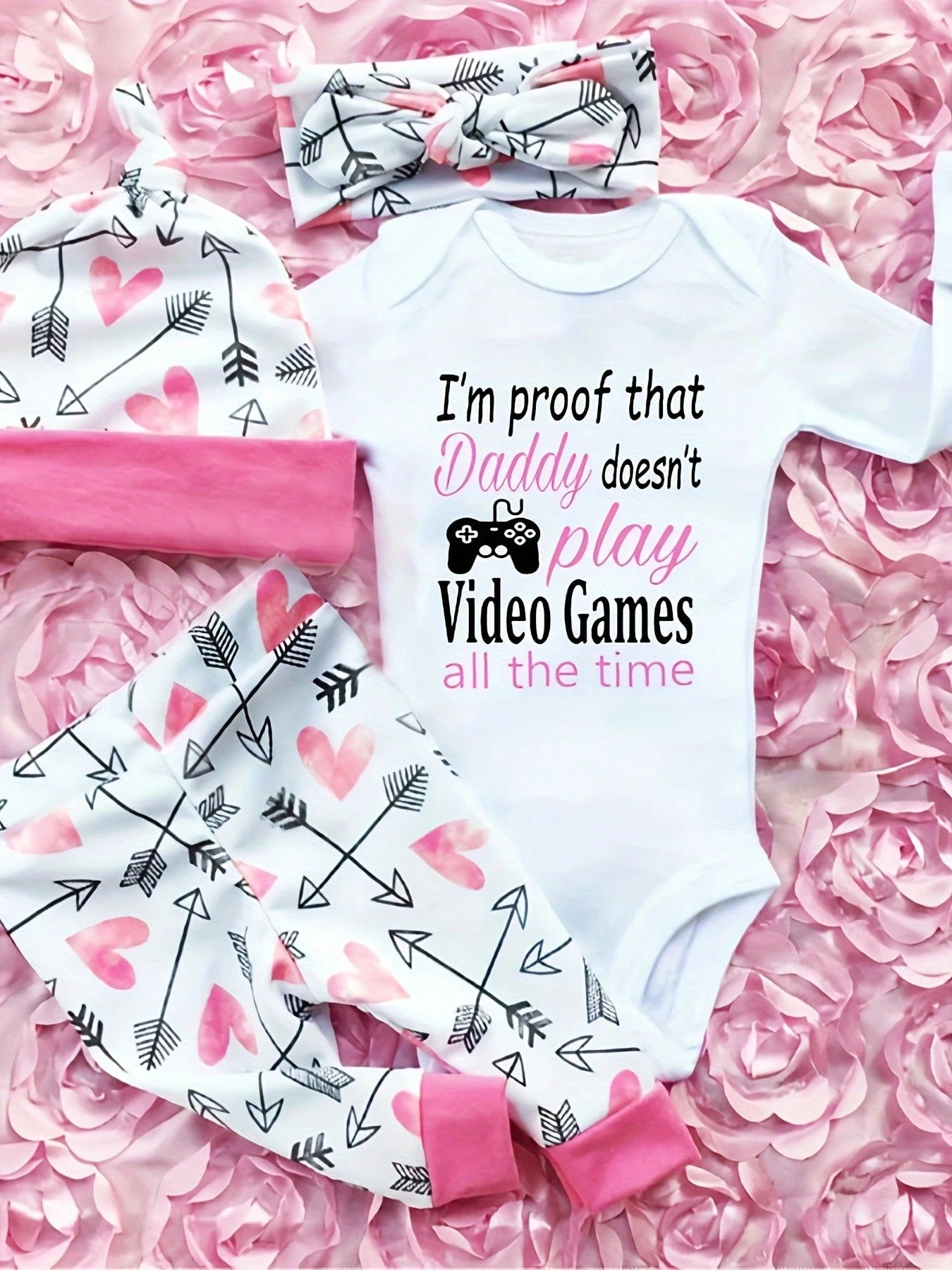 Easisim Newborn Infant Baby Girl Long Sleeve Romper Jumpsuit + Pants + Headband + Hat 4PCS Spring Casual Clothes Outfits