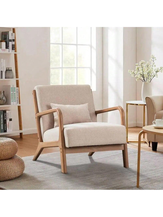 EBELLO 29*33*26 Inch Solid Color Solid Wood Living Room Chair 105° Backrest Non-Slip Casual Bedroom Chair With Pillow