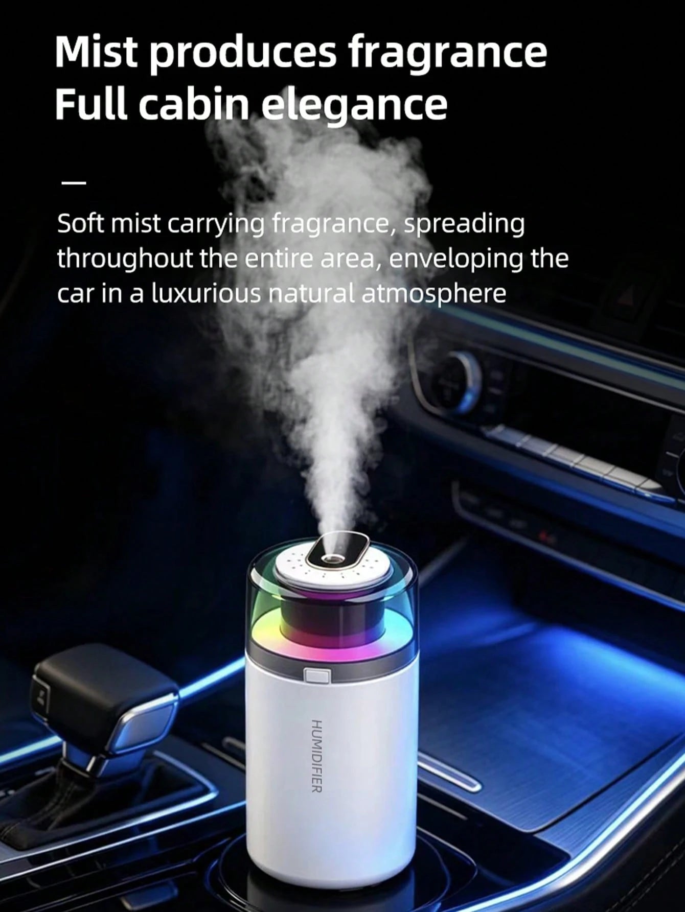 EIGIIS 1pc Portable Mini Humidifier, 180ml Small Humidifier With 2 Modes Large Spray, USB Personal Desktop Humidifiers For Home Bedroom Car Office Travel Yoga With 7 Color LED Light, Bass Work