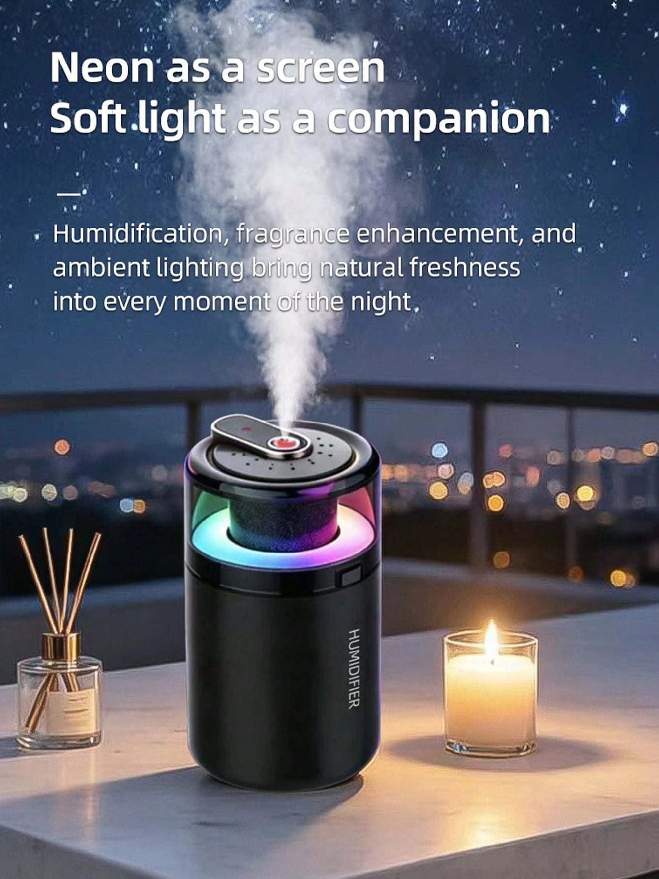 EIGIIS 1pc Portable Mini Humidifier, 180ml Small Humidifier With 2 Modes Large Spray, USB Personal Desktop Humidifiers For Home Bedroom Car Office Travel Yoga With 7 Color LED Light, Bass Work