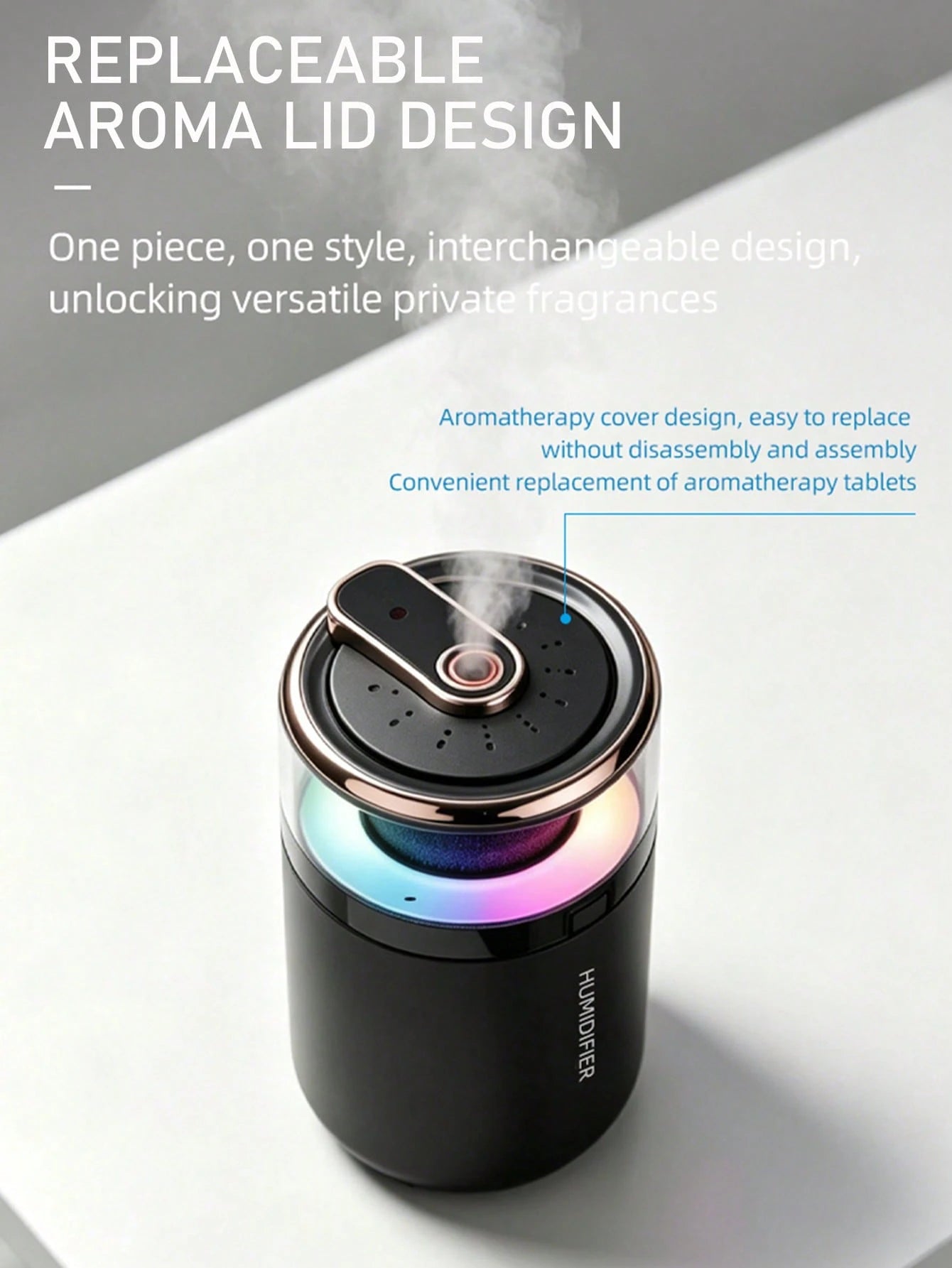 EIGIIS 1pc Portable Mini Humidifier, 180ml Small Humidifier With 2 Modes Large Spray, USB Personal Desktop Humidifiers For Home Bedroom Car Office Travel Yoga With 7 Color LED Light, Bass Work