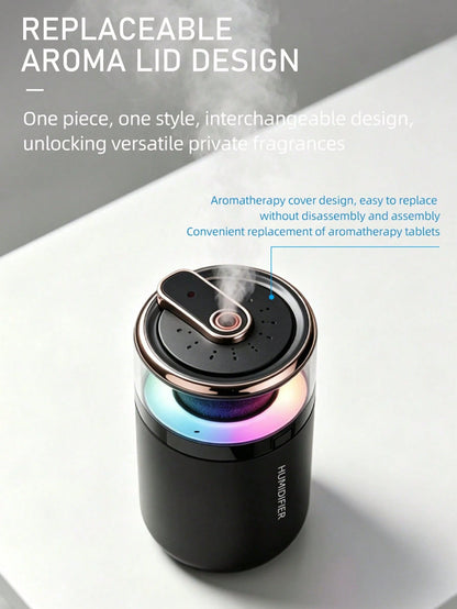 EIGIIS 1pc Portable Mini Humidifier, 180ml Small Humidifier With 2 Modes Large Spray, USB Personal Desktop Humidifiers For Home Bedroom Car Office Travel Yoga With 7 Color LED Light, Bass Work