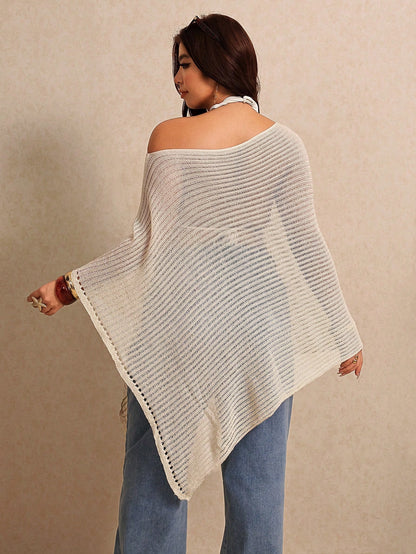 Elaquor Plus Size Women's Vacation Beach Vacation Asymmetrical Shoulder Sheer Asymmetrical Hem Cover-Up Top Casual Beach Vacation Cover Up For Women Summer