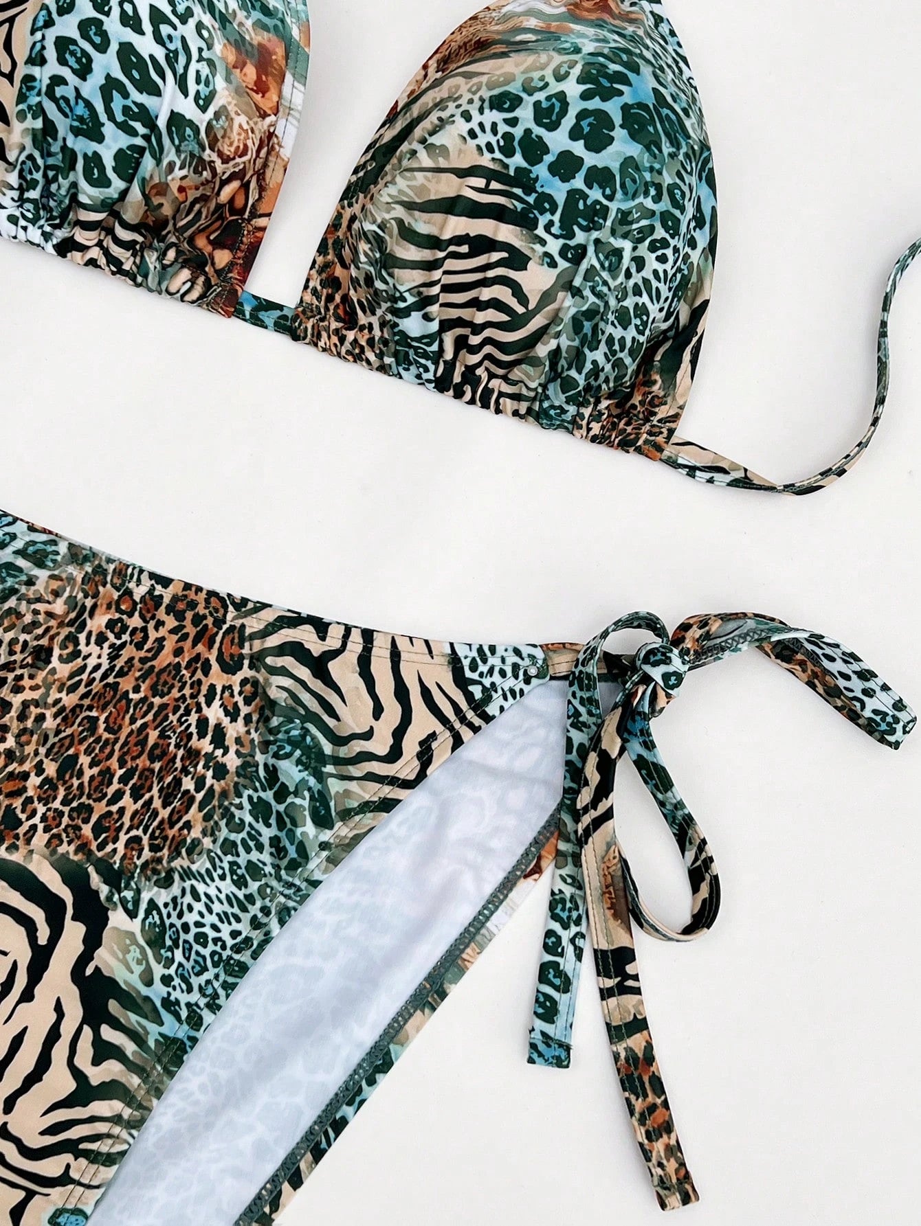 Elavelle Plus Size Women's 2-Piece Zebra Leopard Print Bikini Set,Teal,Summer,Beach,Vacation,Holiday Halter Neck Triangle Adjustable Side Tie