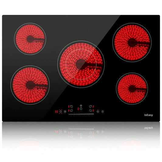 Electric Cooktop 30 Inch, IsEasy Ceramic Cooktop 5 Burners, Electric Stove Top Built-In Countertop 8200W With 9 Heating Level, 220-240V, Hard Wire, No Plug