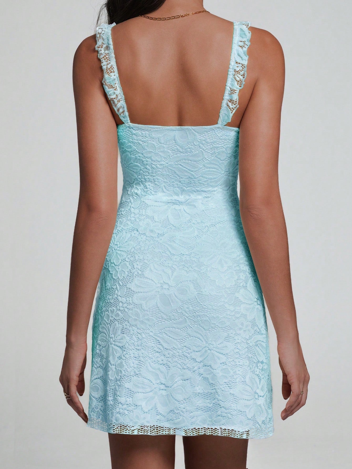 Elegant & Fashionable Ruffled Strap Bow Lace Patchwork Sleeveless Bodycon Mini Dress Party Summer