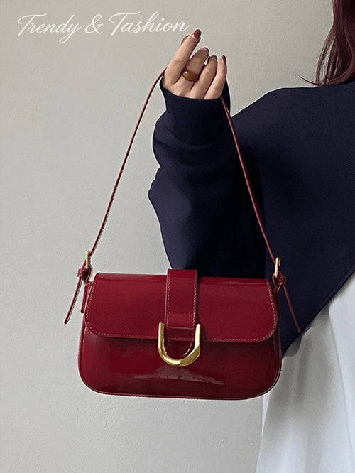 Elegant Horseshoe Buckle Underarm Bag, Shoulder Bag, Glossy Hard Shell, Waterproof StainFree Sleek, Bridal Wedding Prom, Dinner, Party, Dating, Office