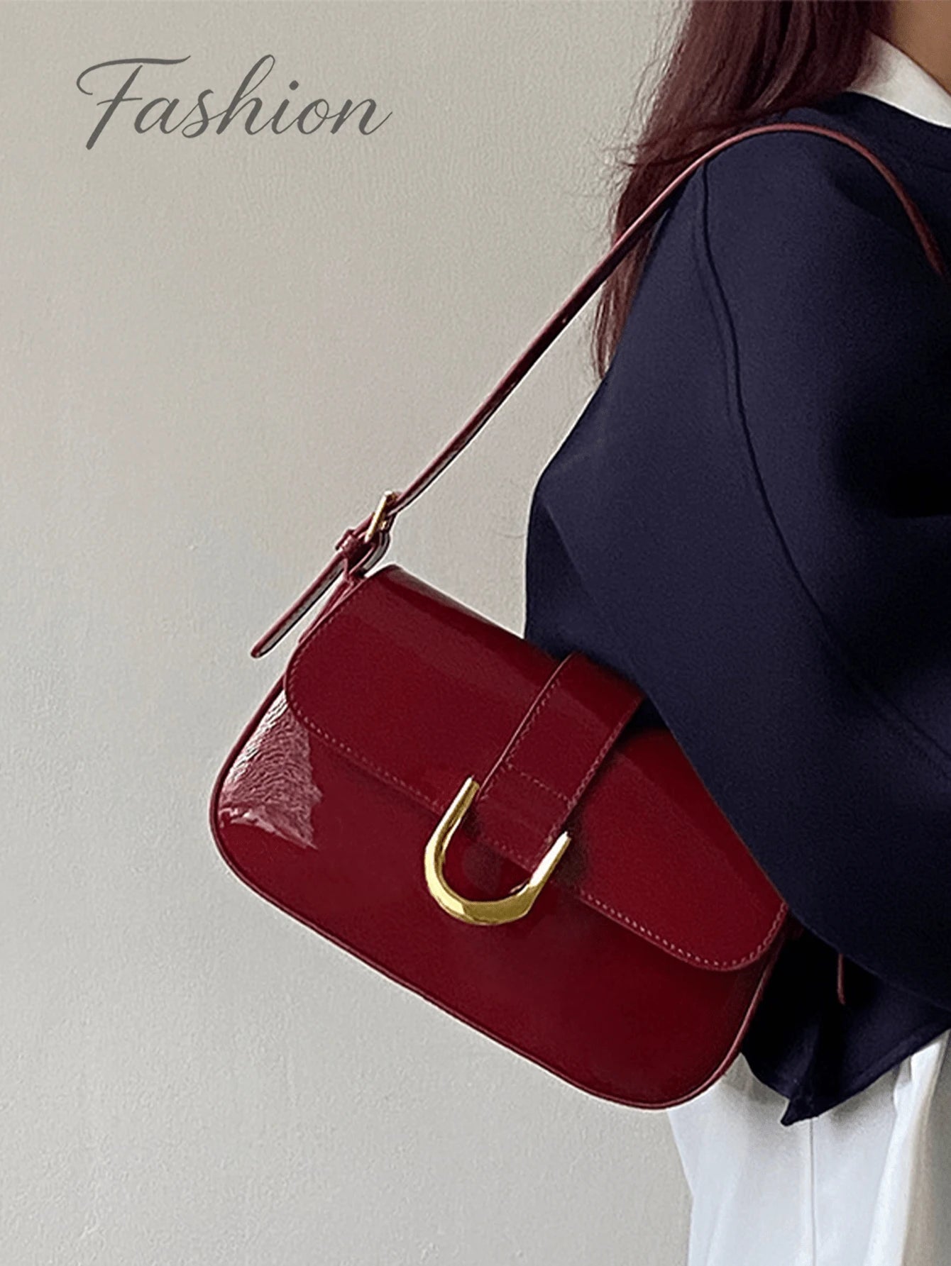Elegant Horseshoe Buckle Underarm Bag, Shoulder Bag, Glossy Hard Shell, Waterproof StainFree Sleek, Bridal Wedding Prom, Dinner, Party, Dating, Office