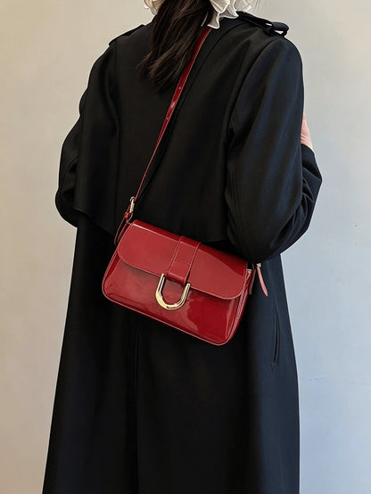 Elegant Horseshoe Buckle Underarm Bag, Shoulder Bag, Glossy Hard Shell, Waterproof StainFree Sleek, Bridal Wedding Prom, Dinner, Party, Dating, Office