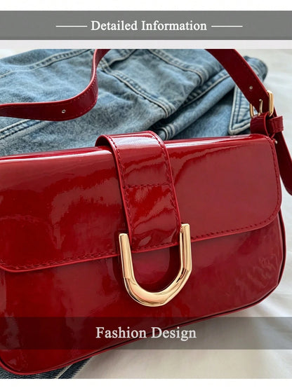 Elegant Horseshoe Buckle Underarm Bag, Shoulder Bag, Glossy Hard Shell, Waterproof StainFree Sleek, Bridal Wedding Prom, Dinner, Party, Dating, Office