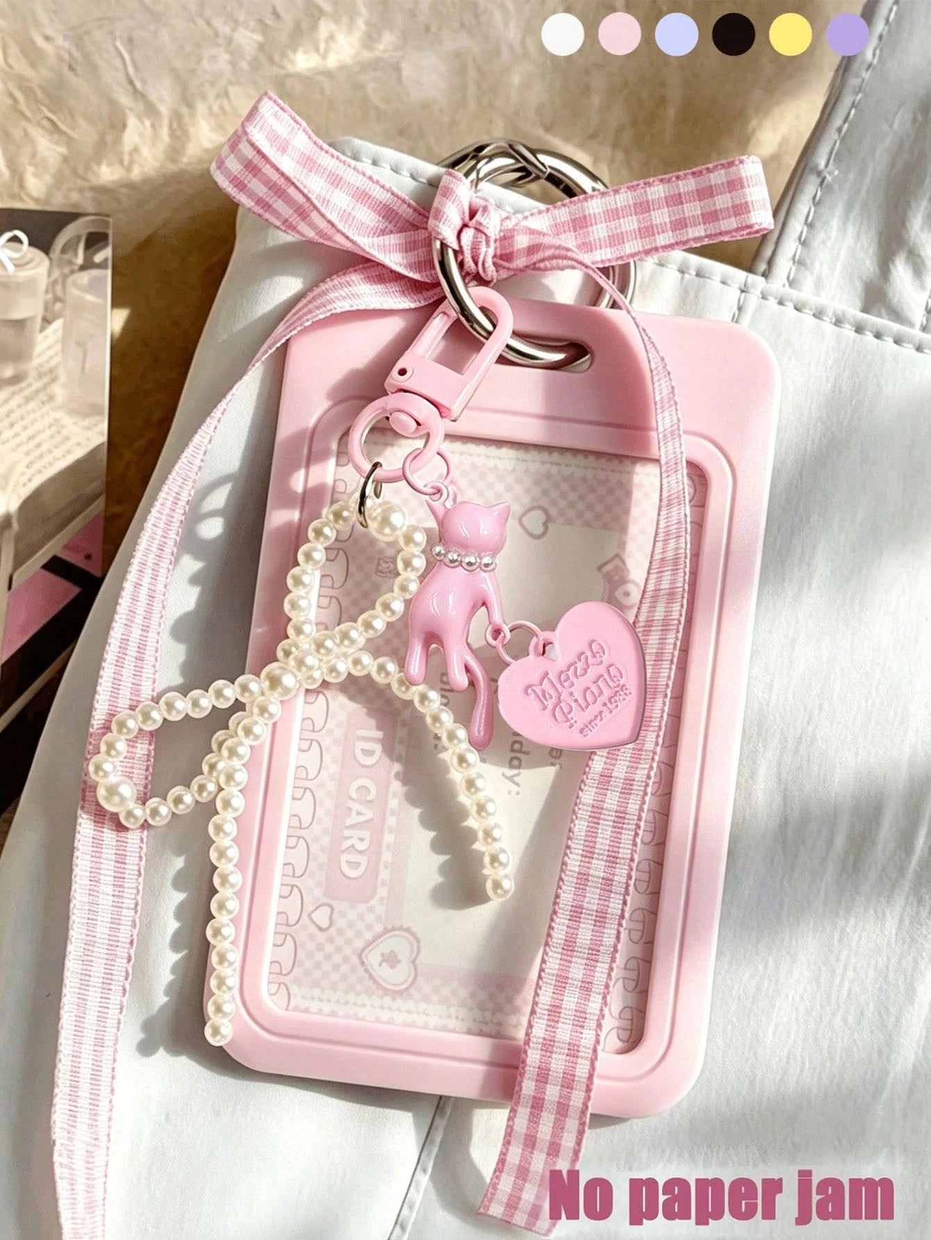 Elegant ID Card Holder With Pearl Cat Heart Pendant, Faux Pearl Pendant Card Case; Detachable Easy-To-Clean Sliding Cover, Student Campus Card/Meal Card Protective Sleeve, With Pearl Bow Keychain, Dur