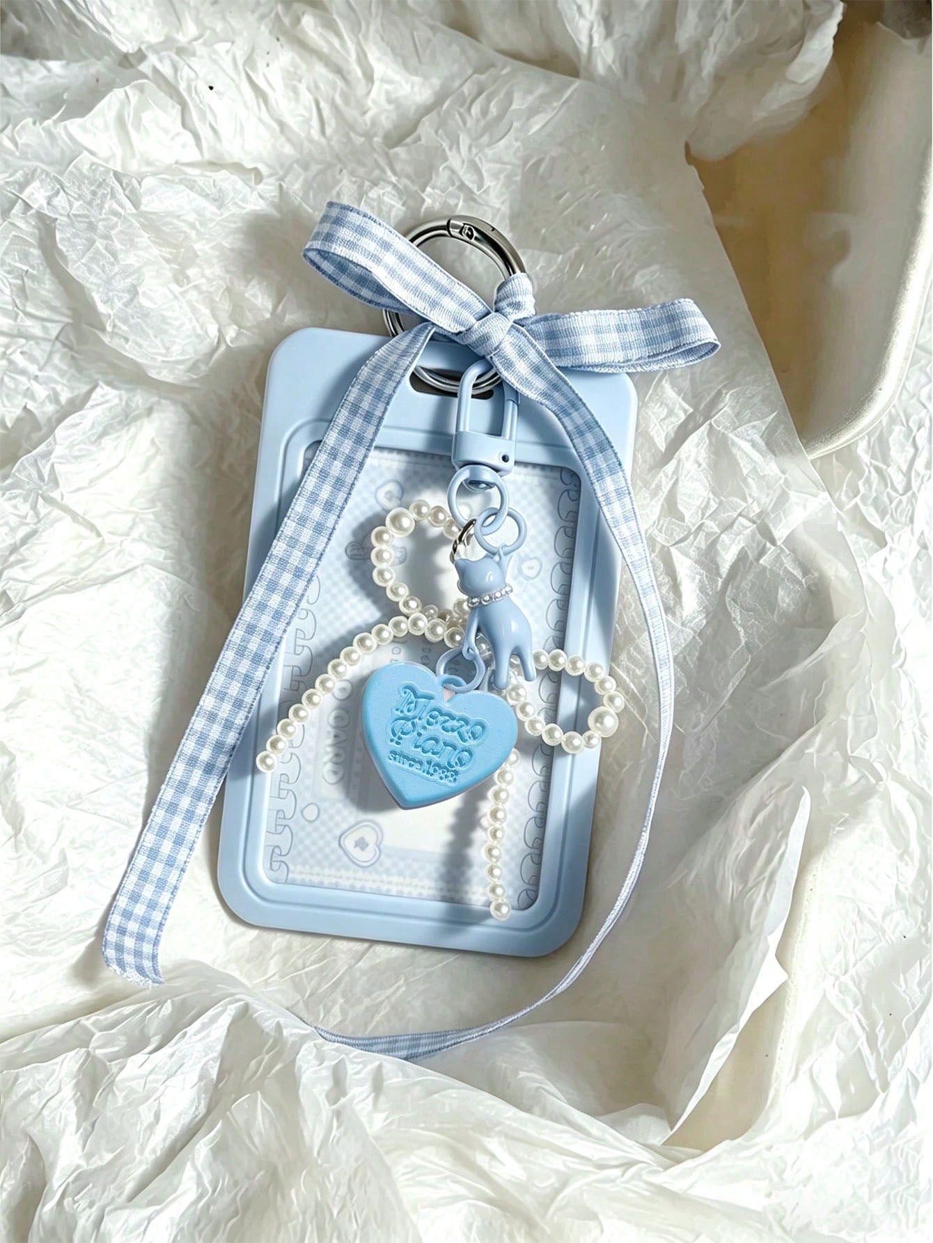 Elegant ID Card Holder With Pearl Cat Heart Pendant, Faux Pearl Pendant Card Case; Detachable Easy-To-Clean Sliding Cover, Student Campus Card/Meal Card Protective Sleeve, With Pearl Bow Keychain, Dur