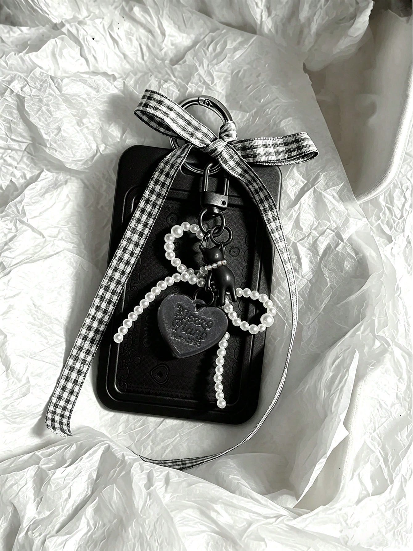 Elegant ID Card Holder With Pearl Cat Heart Pendant, Faux Pearl Pendant Card Case; Detachable Easy-To-Clean Sliding Cover, Student Campus Card/Meal Card Protective Sleeve, With Pearl Bow Keychain, Dur