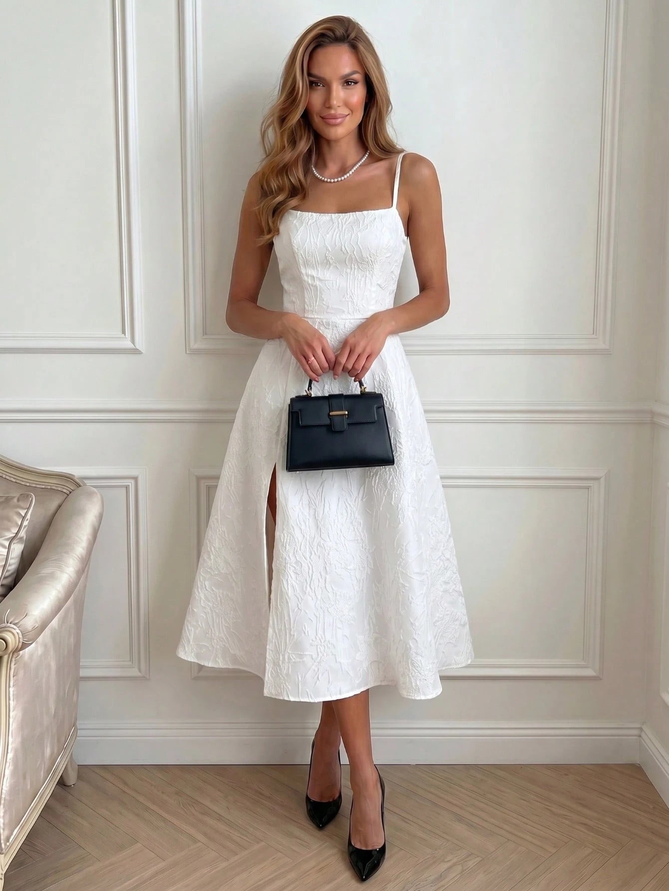 Elegant Sexy Casual Daily Date Sleeveless Low Neck Solid Color Fitted A-Line Midi Dress, Elegant Dress, Vacation Dress, White Dress Party Summer