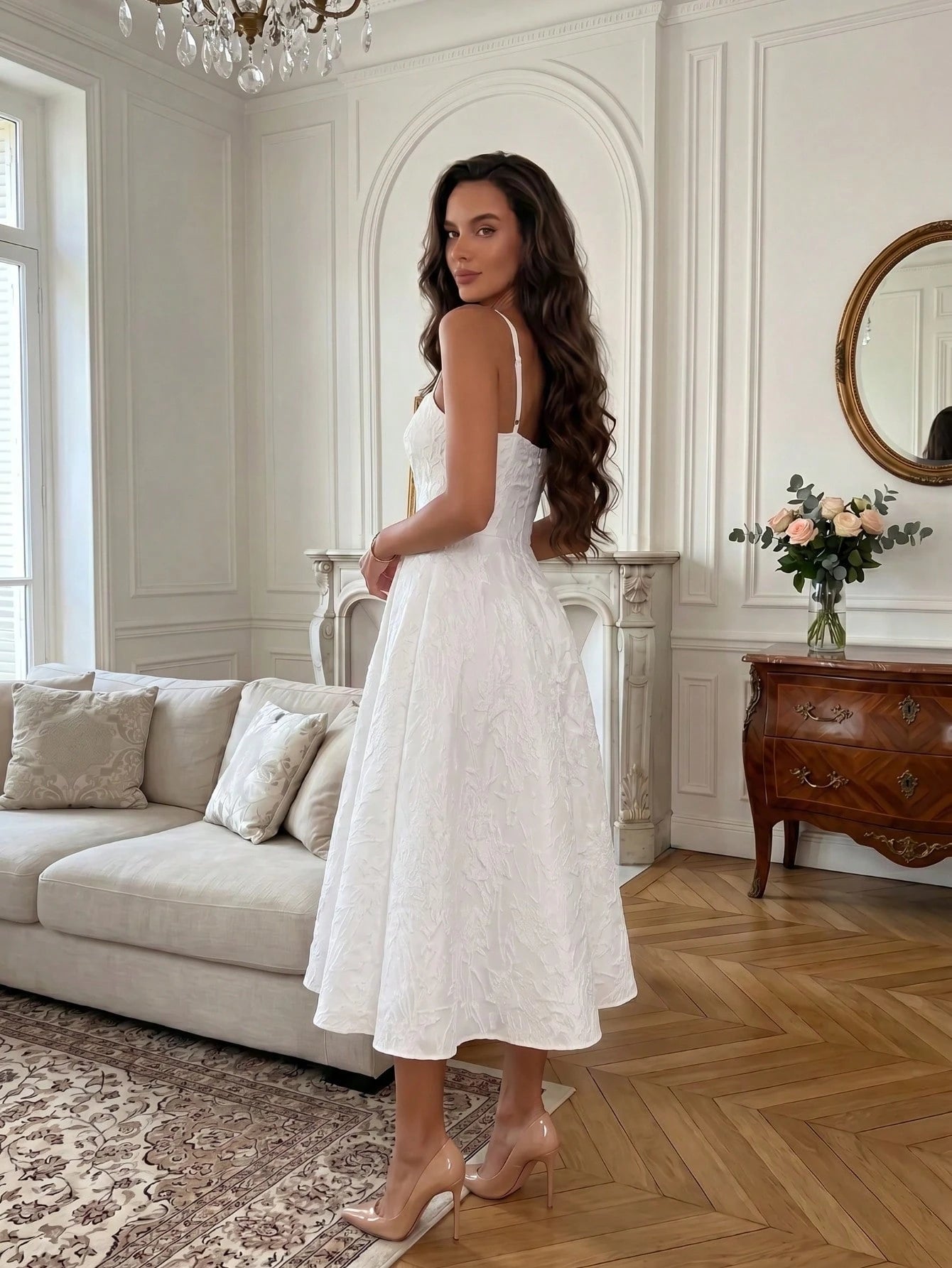 Elegant Sexy Casual Daily Date Sleeveless Low Neck Solid Color Fitted A-Line Midi Dress, Elegant Dress, Vacation Dress, White Dress Party Summer