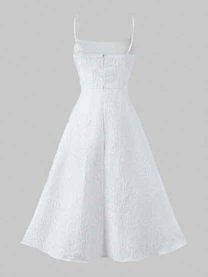 Elegant Sexy Casual Daily Date Sleeveless Low Neck Solid Color Fitted A-Line Midi Dress, Elegant Dress, Vacation Dress, White Dress Party Summer