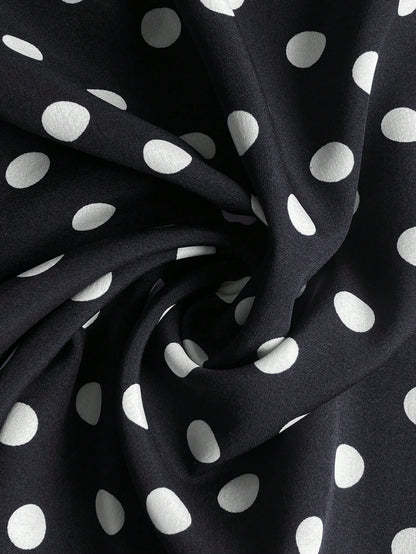 Elenzga Ladies Spring And Summer Elegant And Exquisite Black Polka Dot One-Shoulder Design Three-Dimensional Flower Design Waist Waist Full Swing Dress