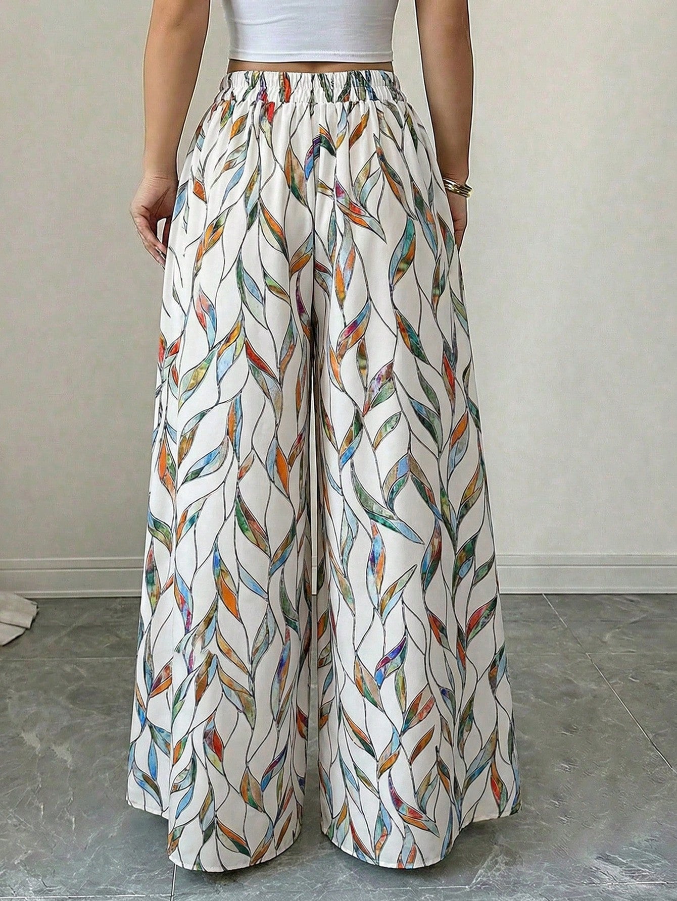 Elenzga Women's Spring/Summer Elegant Streetwear Vacation Commute Printed Patchwork A-Line Skorts Long Pants