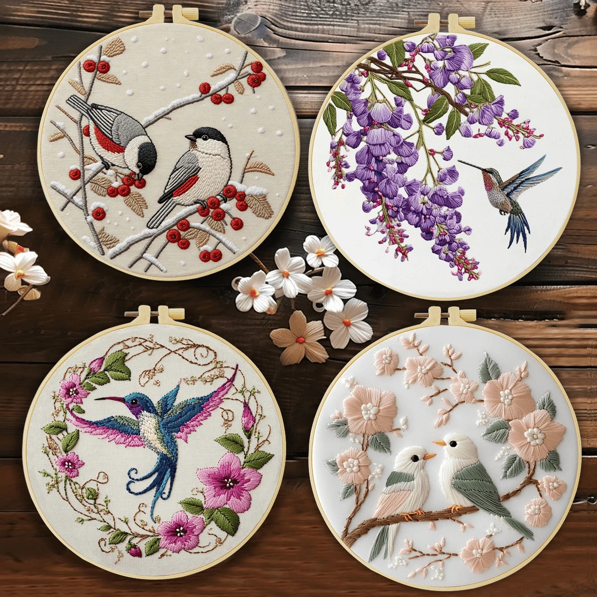 Embroidery Set, 20x20cm/7.9x7.9 Inches, Bird, 2D Flat Printing Handmade DIY Beginner Embroidery Set, Including Embroidery Cloth, Instruction Manual, Embroidery Frame And Needle And Thread, A Gift Hand
