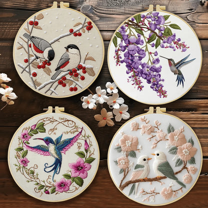 Embroidery Set, 20x20cm/7.9x7.9 Inches, Bird, 2D Flat Printing Handmade DIY Beginner Embroidery Set, Including Embroidery Cloth, Instruction Manual, Embroidery Frame And Needle And Thread, A Gift Hand