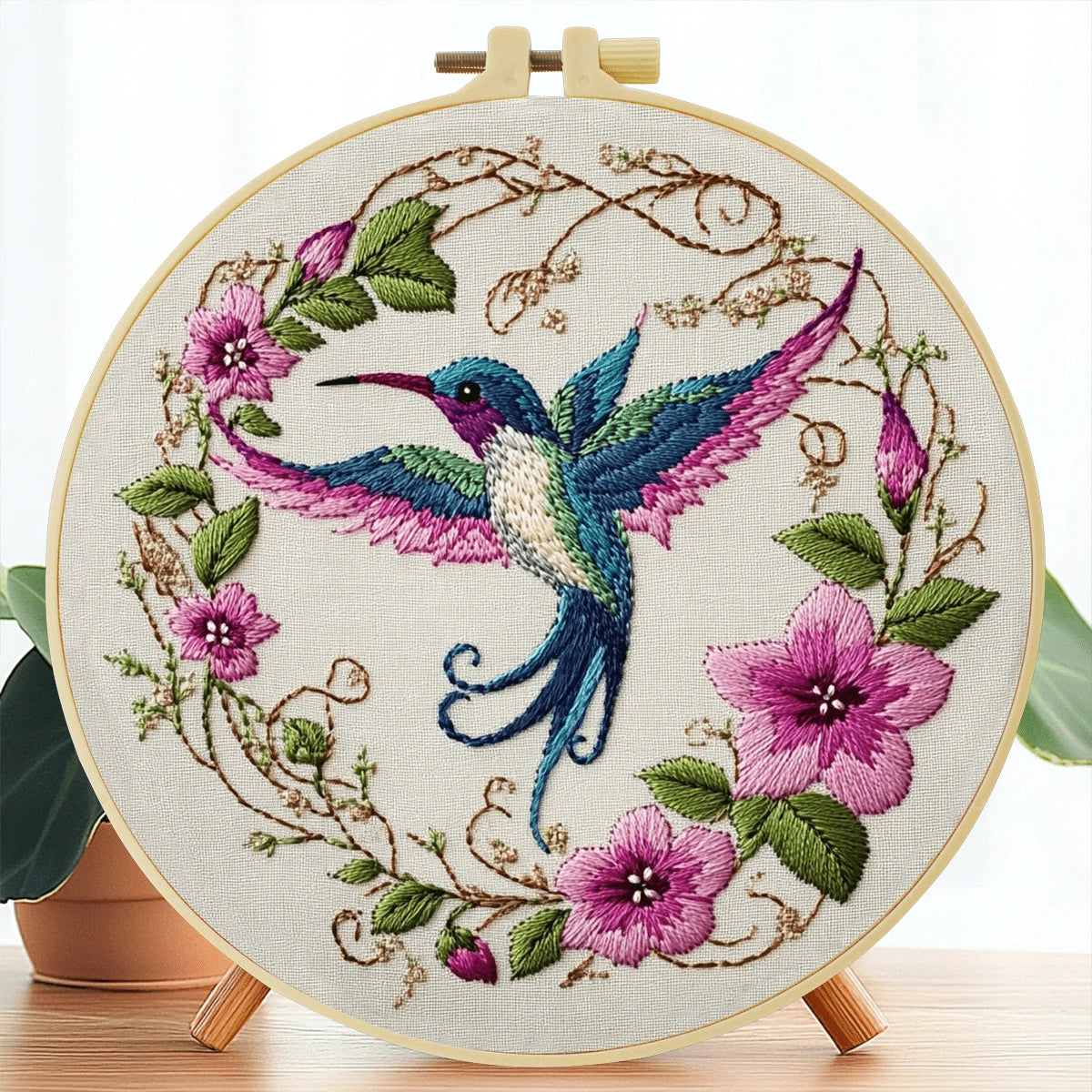 Embroidery Set, 20x20cm/7.9x7.9 Inches, Bird, 2D Flat Printing Handmade DIY Beginner Embroidery Set, Including Embroidery Cloth, Instruction Manual, Embroidery Frame And Needle And Thread, A Gift Hand