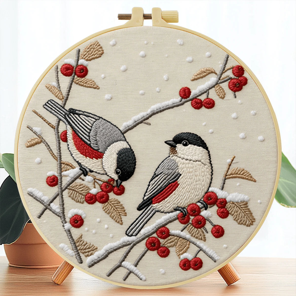 Embroidery Set, 20x20cm/7.9x7.9 Inches, Bird, 2D Flat Printing Handmade DIY Beginner Embroidery Set, Including Embroidery Cloth, Instruction Manual, Embroidery Frame And Needle And Thread, A Gift Hand