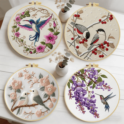 Embroidery Set, 20x20cm/7.9x7.9 Inches, Bird, 2D Flat Printing Handmade DIY Beginner Embroidery Set, Including Embroidery Cloth, Instruction Manual, Embroidery Frame And Needle And Thread, A Gift Hand