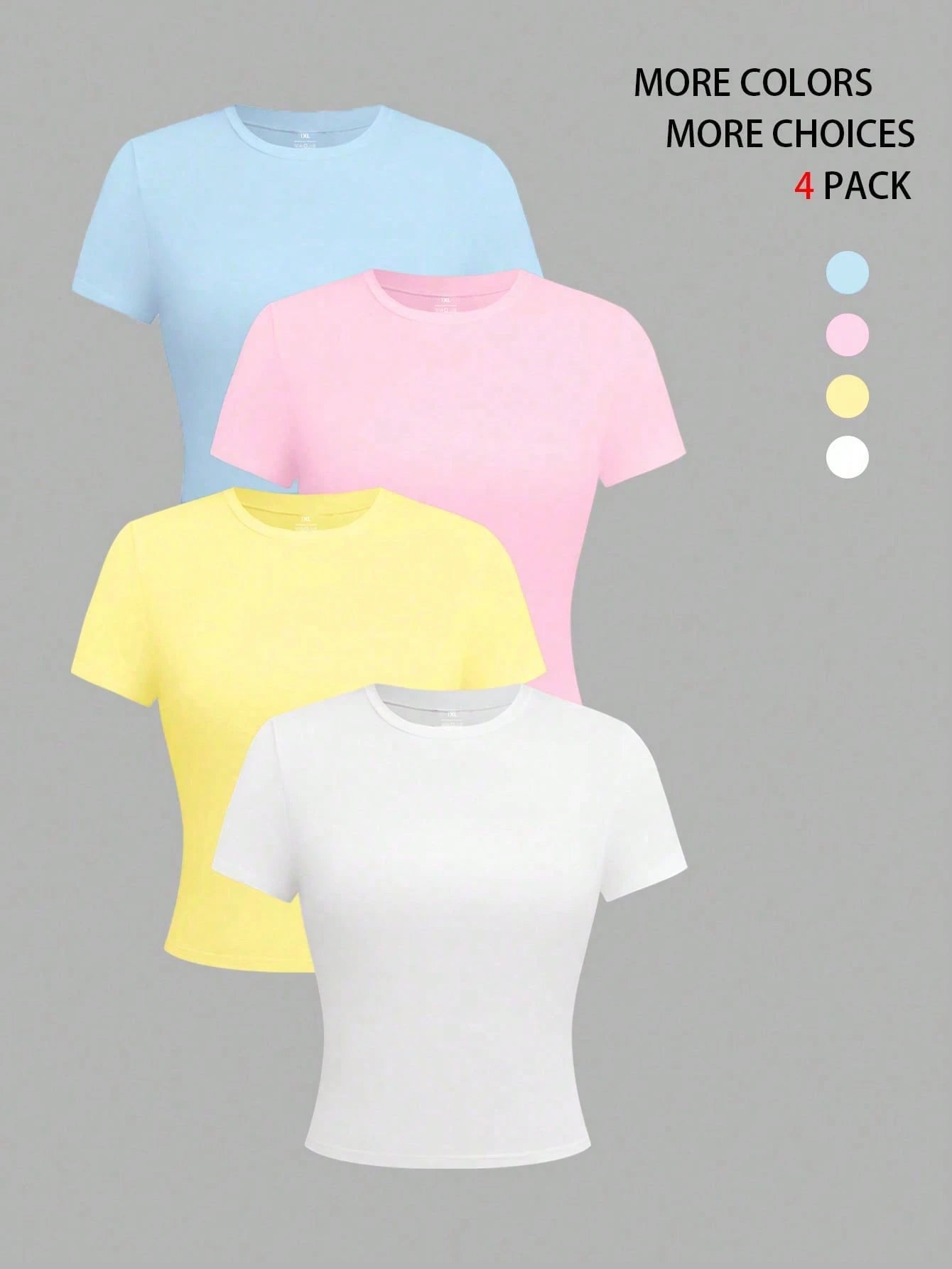 EMERY ROSE 4 Pack Plus Size Women's Summer Casual T-Shirt Tops,Yellow Solid Color Crew Neck Short Sleeve,Family Matching Party Office Work T-Shirts