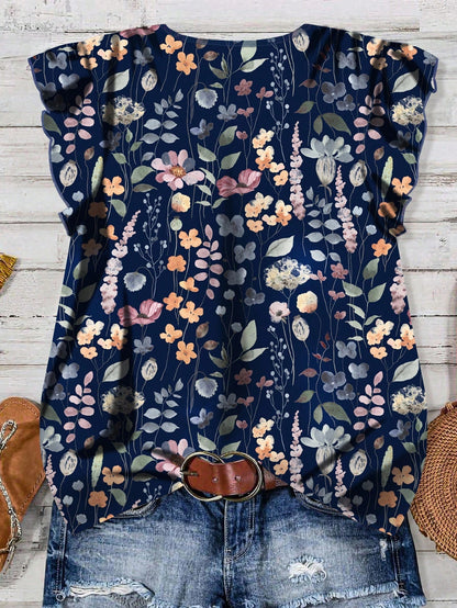 EMERY ROSE Beige,Autumn,Cute,Holiday Plus Size Women Halloween Pumpkin & Monster Print V-Neck Ruffle Trim Short Sleeve Blouse,Casual Bat Tops For Holiday Party
