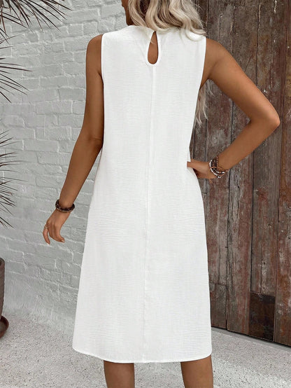 EMERY ROSE Casual Solid Color Round Neck A-Line Summer Dress, Women Summer Dress,Casual