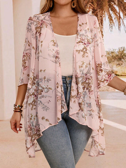 EMERY ROSE Plus Size Elegant Holiday Asymmetrical Hem Front Open Lightweight Summer Coat,Country Casual Vacation Women Western Wear,Fashionable Everyday Spring