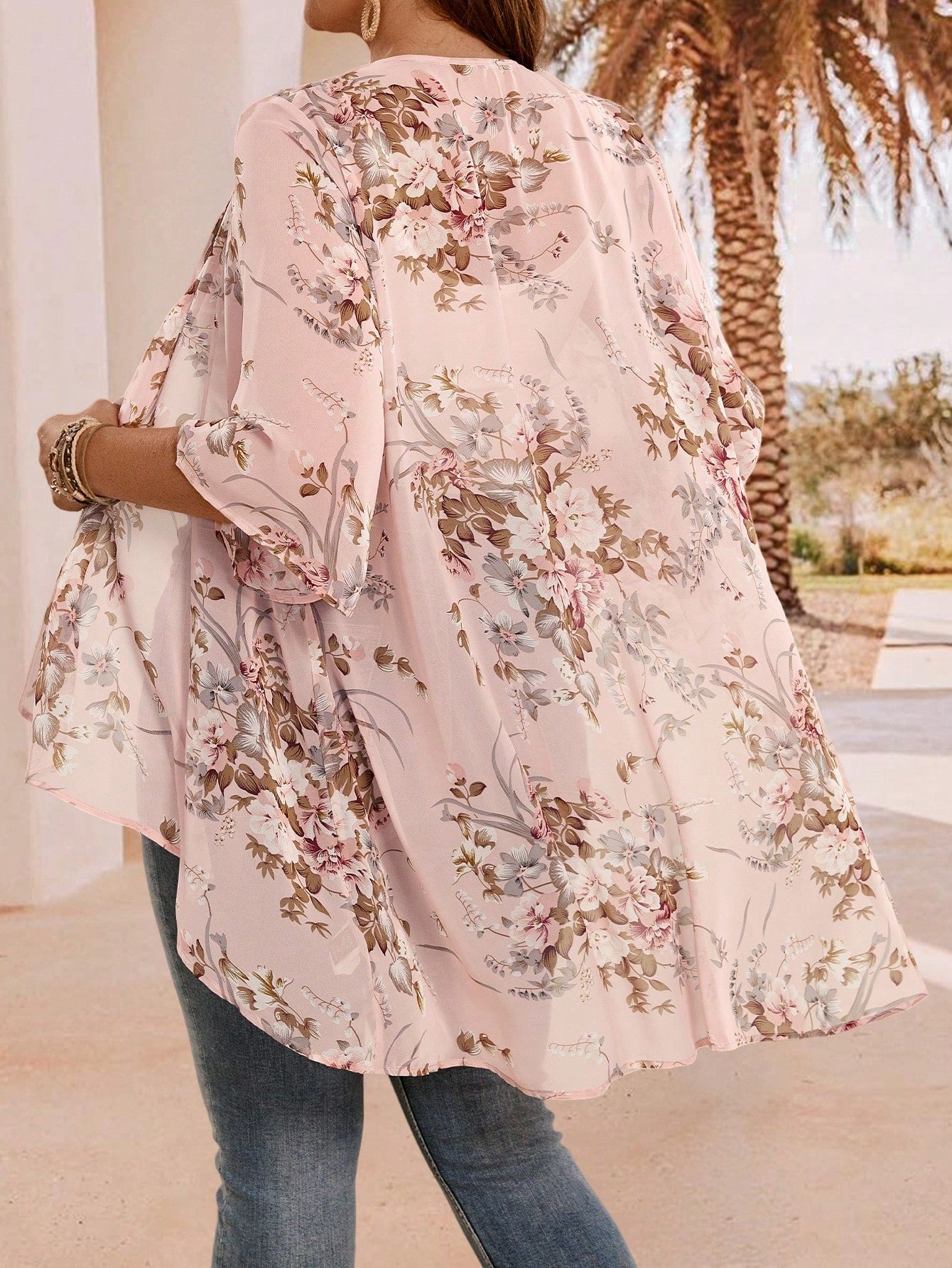 EMERY ROSE Plus Size Elegant Holiday Asymmetrical Hem Front Open Lightweight Summer Coat,Country Casual Vacation Women Western Wear,Fashionable Everyday Spring