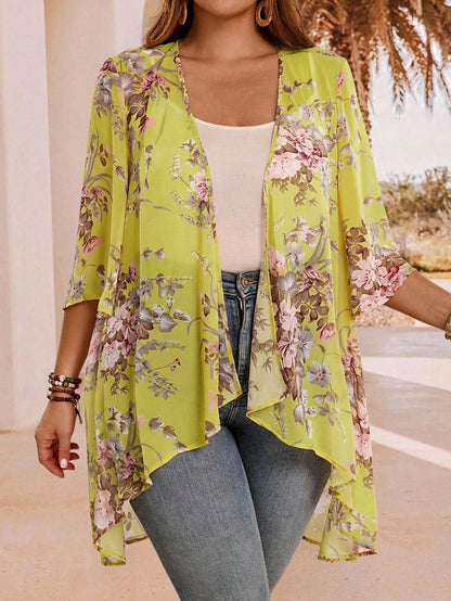 EMERY ROSE Plus Size Elegant Holiday Asymmetrical Hem Front Open Lightweight Summer Coat,Country Casual Vacation Women Western Wear,Fashionable Everyday Spring