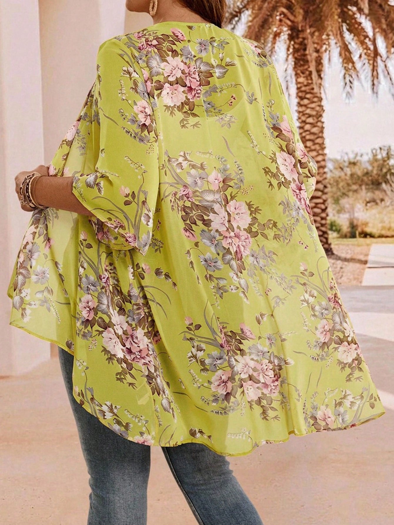 EMERY ROSE Plus Size Elegant Holiday Asymmetrical Hem Front Open Lightweight Summer Coat,Country Casual Vacation Women Western Wear,Fashionable Everyday Spring