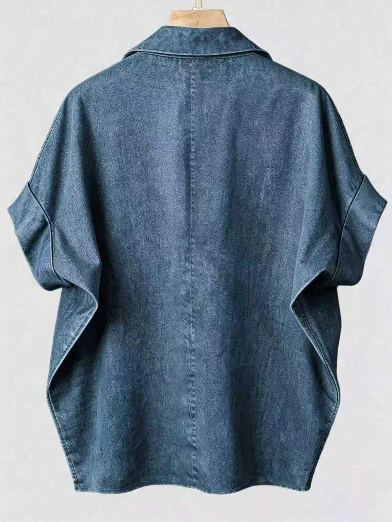 EMERY ROSE Plus Size Summer Casual Denim Effect Print Shirt