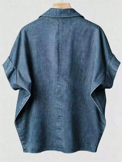 EMERY ROSE Plus Size Summer Casual Denim Effect Print Shirt