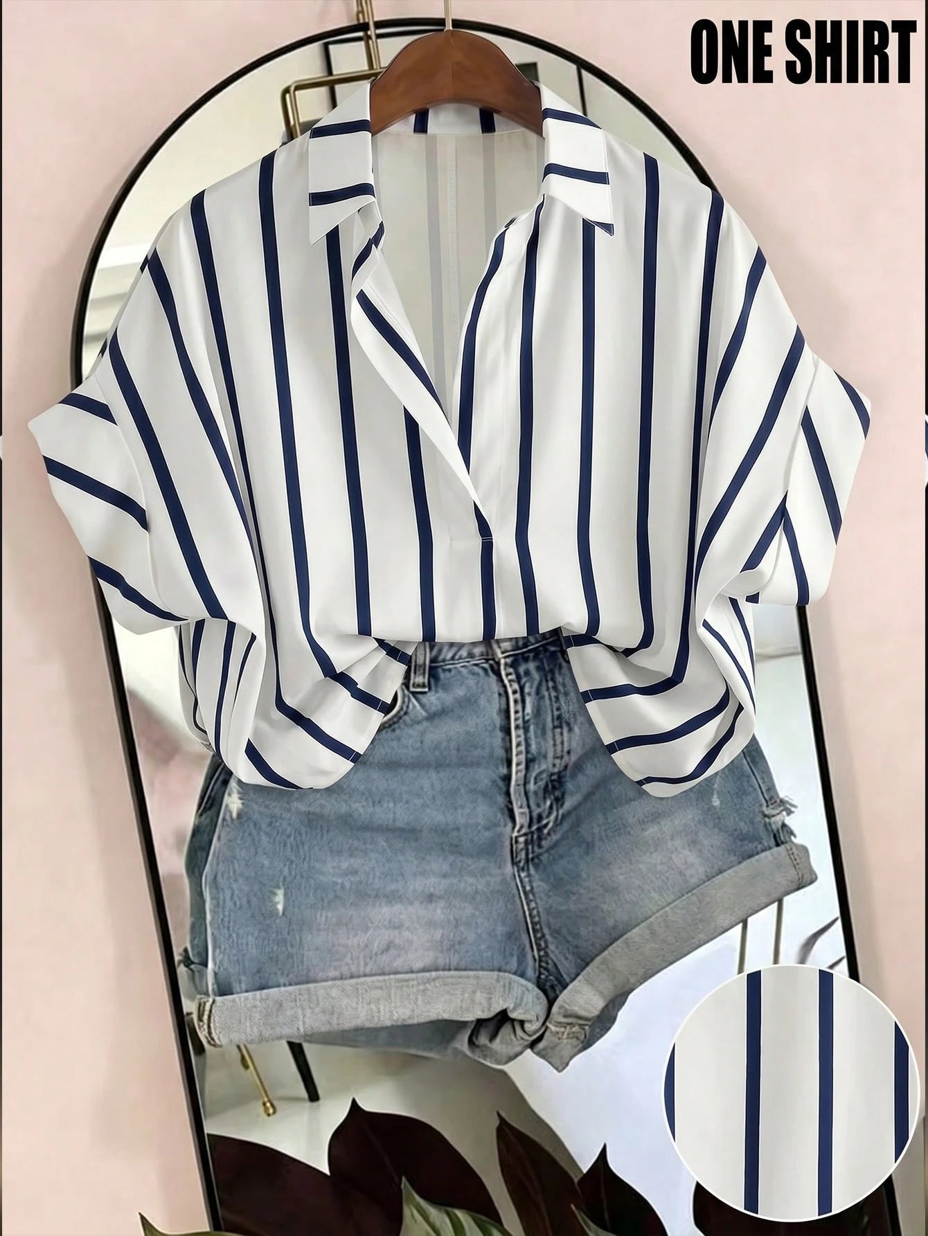 EMERY ROSE Plus Size Summer Casual Denim Effect Print Shirt
