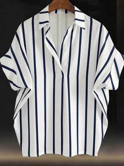 EMERY ROSE Plus Size Summer Casual Denim Effect Print Shirt
