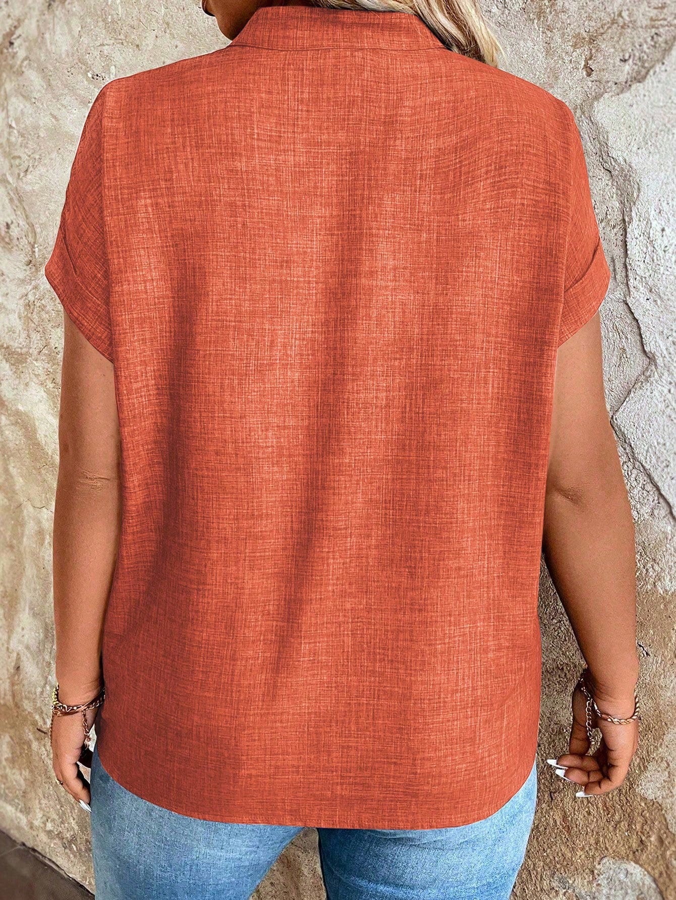 EMERY ROSE Plus Size Women V-Neck Batwing Sleeve Casual Solid Color Shirt