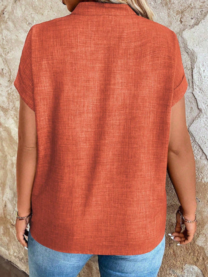 EMERY ROSE Plus Size Women V-Neck Batwing Sleeve Casual Solid Color Shirt