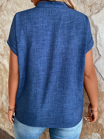 EMERY ROSE Plus Size Women V-Neck Batwing Sleeve Casual Solid Color Shirt