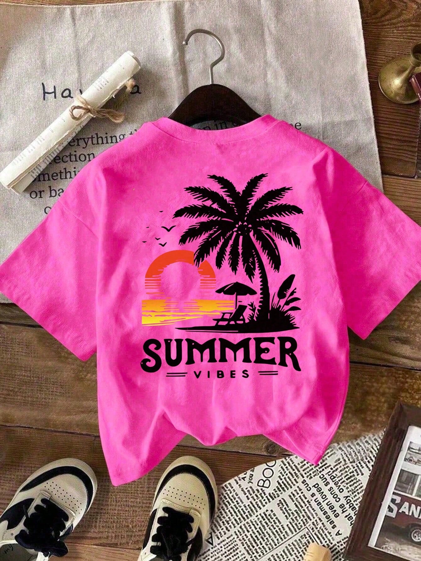 EMERY ROSE Raphic Tee-Y2K Style Tee Double-Sided Print Summer Casual Women's Top, Vintage StyleRound Neck Pure