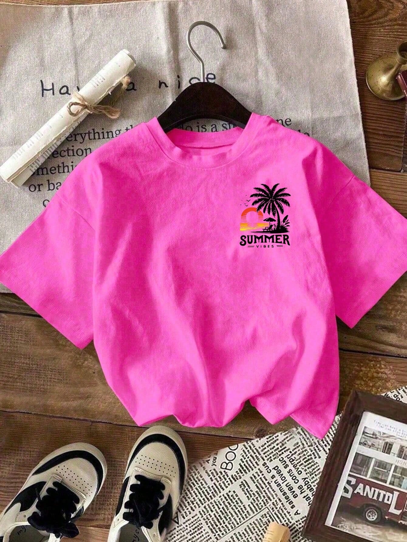 EMERY ROSE Raphic Tee-Y2K Style Tee Double-Sided Print Summer Casual Women's Top, Vintage StyleRound Neck Pure