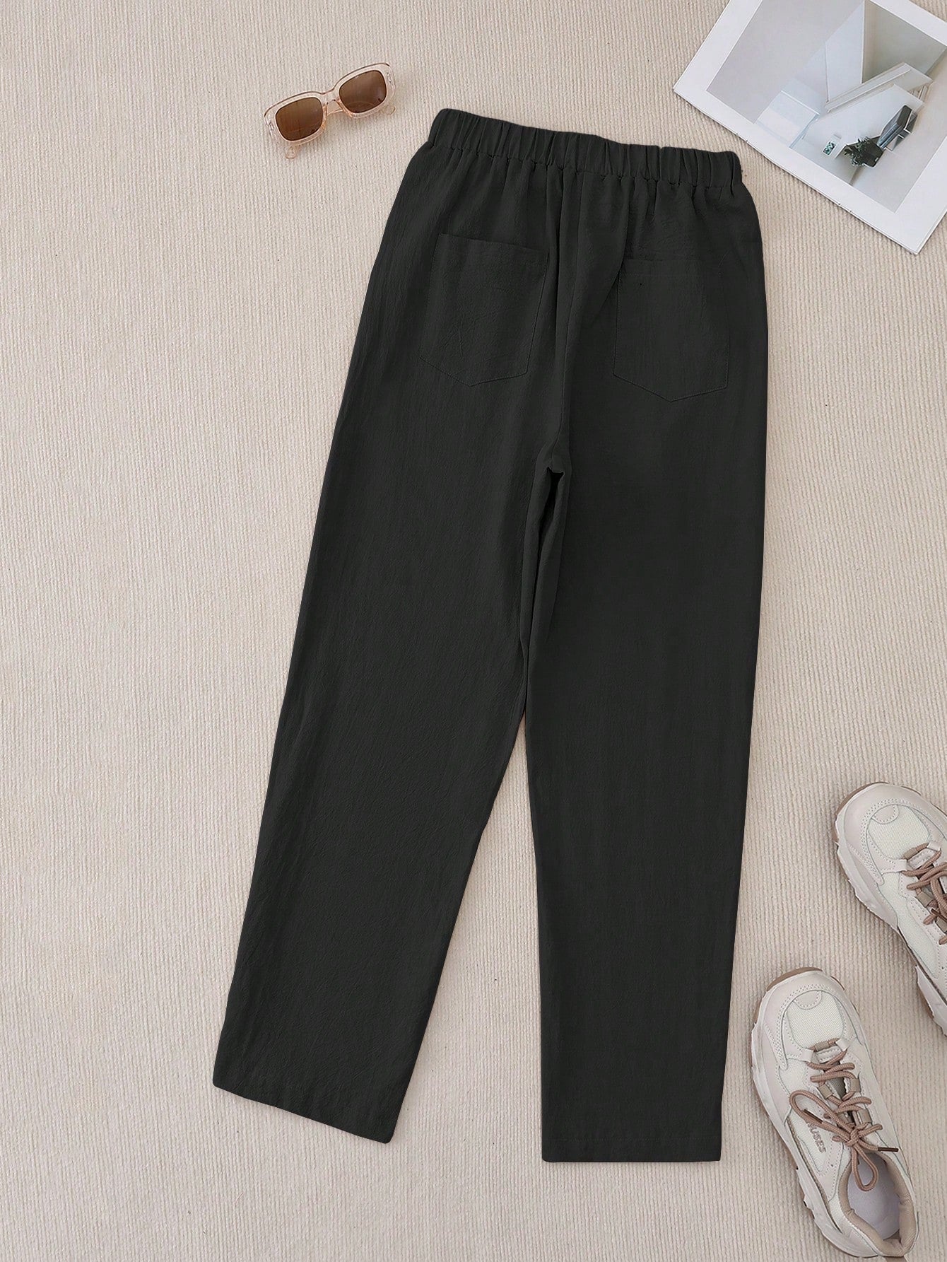 EMERY ROSE Women Leisure Solid Color Side Button Tapered Pants For Vacation