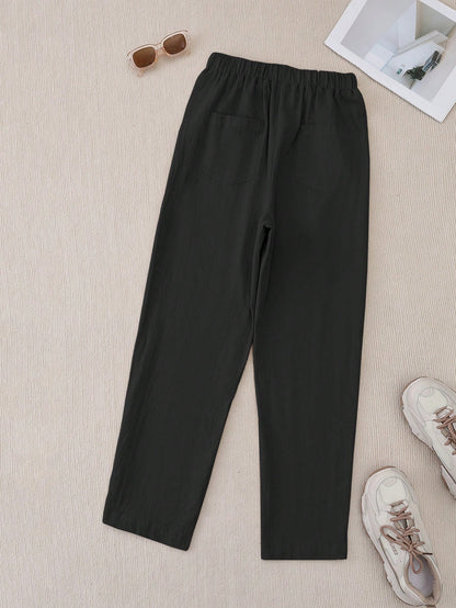 EMERY ROSE Women Leisure Solid Color Side Button Tapered Pants For Vacation
