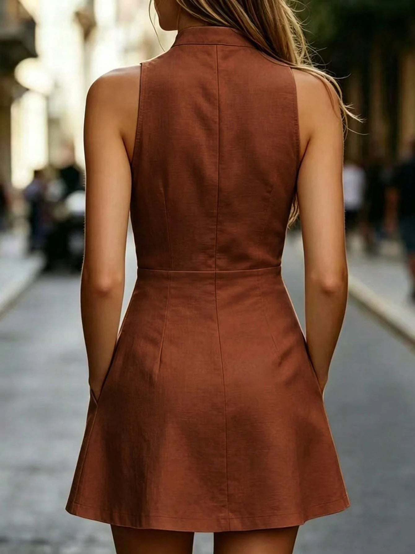 EMERY ROSE Women's Summer Sleeveless High Waist Flared Hem Mini Dress