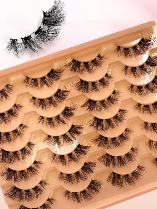 ENCHUW 14 Pairs Eyelashes Natural Look Wispy Cross Eye Lashes Clear Band Lashes 3D Fluffy Soft Lashes Extension False Eyelashes