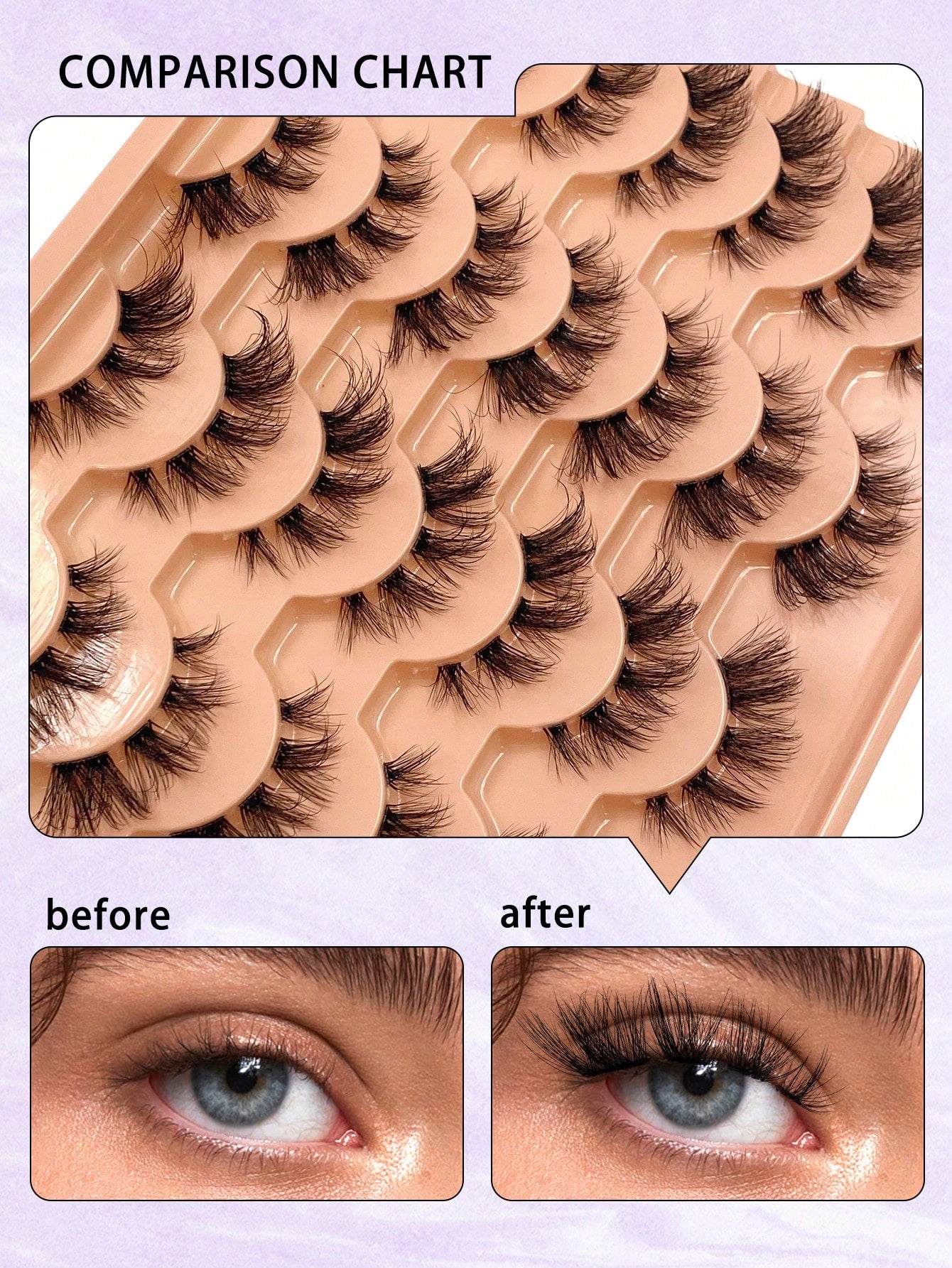 ENCHUW 14 Pairs Eyelashes Natural Look Wispy Cross Eye Lashes Clear Band Lashes 3D Fluffy Soft Lashes Extension False Eyelashes